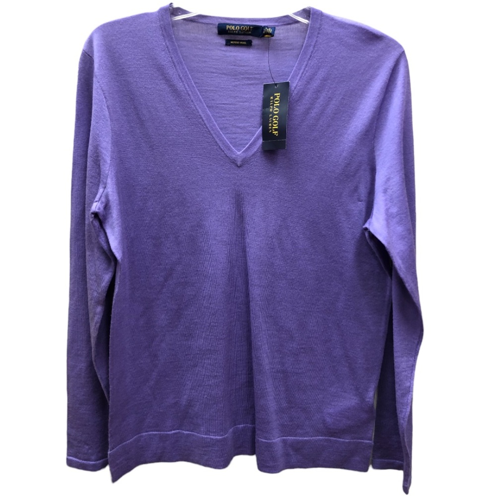 Polo Golf Ralph Lauren v neck sweater. 100% Wool. New with tags. Large. Purple